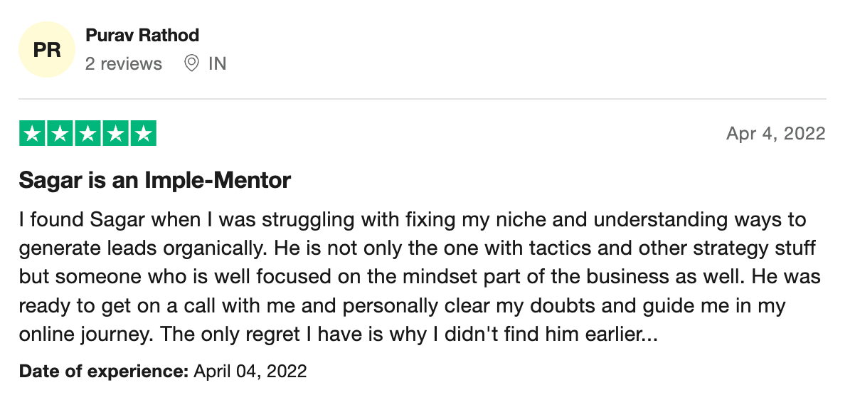 Purav Testimonial Trustpilot